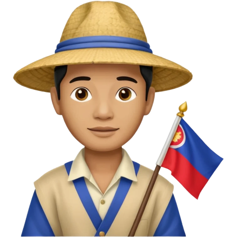 Cambodian man Tourist Guide with small flag in hand and traditional cambodian hat emoji