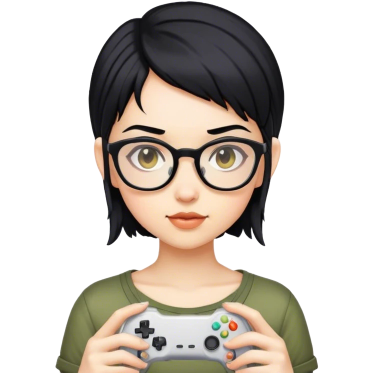 gamer, pixie black hair girl with glasses emoji