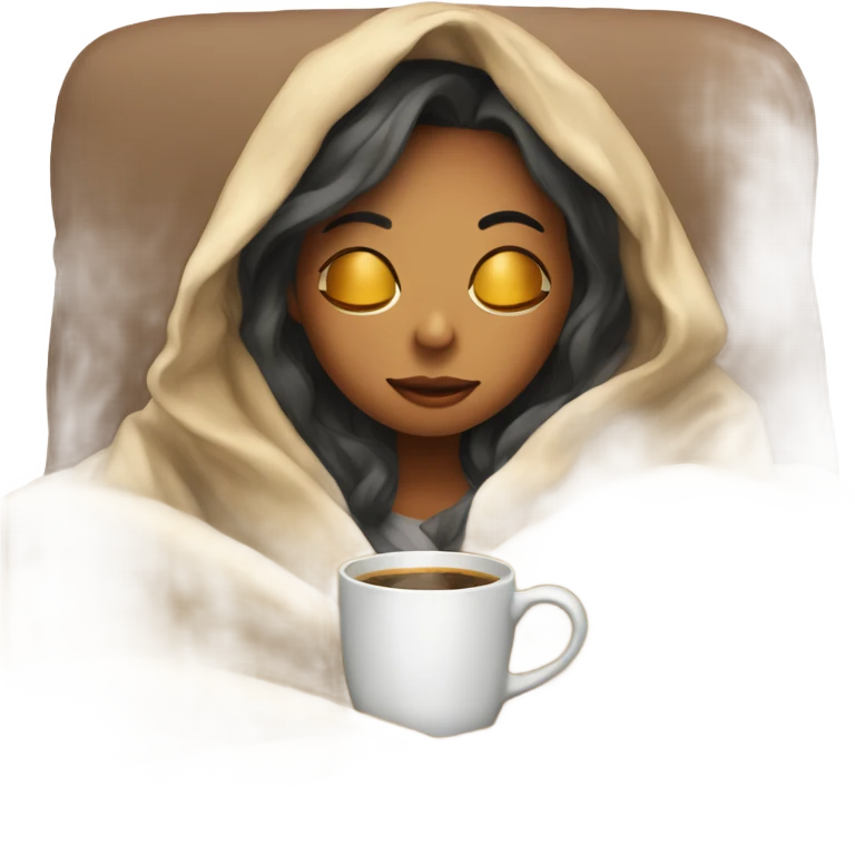 girl inside a blanket sipping coffee eyes closed emoji
