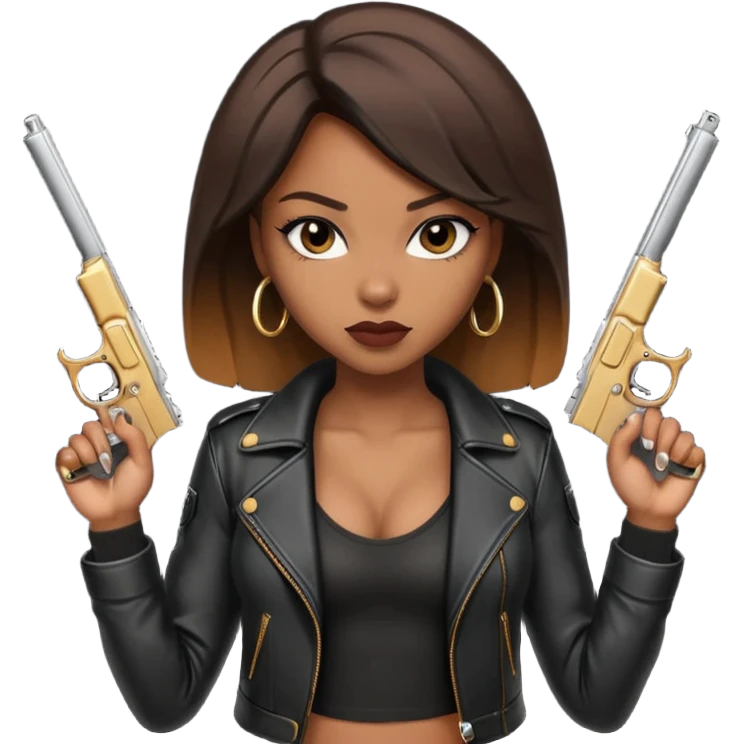 A sexy black female gangster with a gun emoji