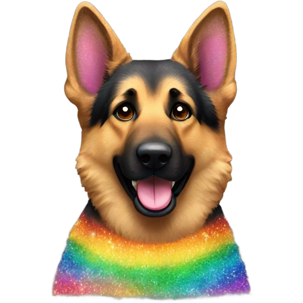 German shepherd with rainbow glitter fur emoji