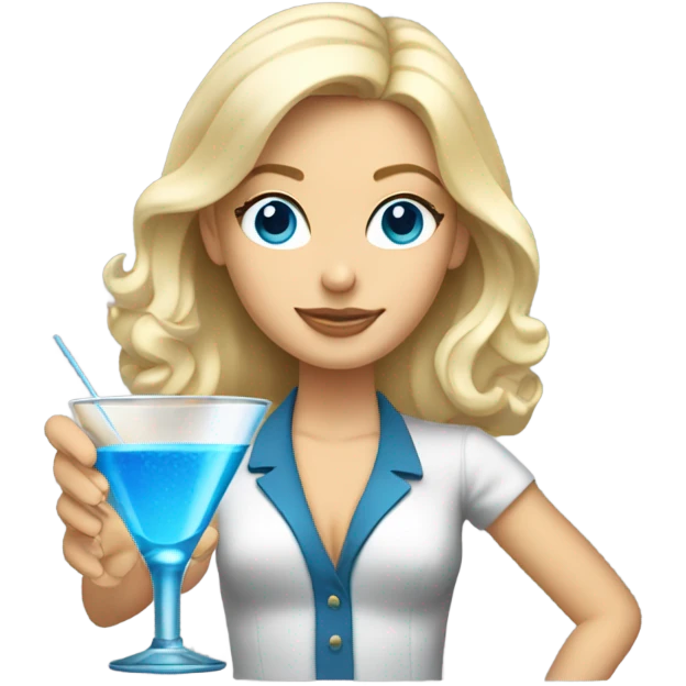 Blonde girl with blue eyes making a martini emoji