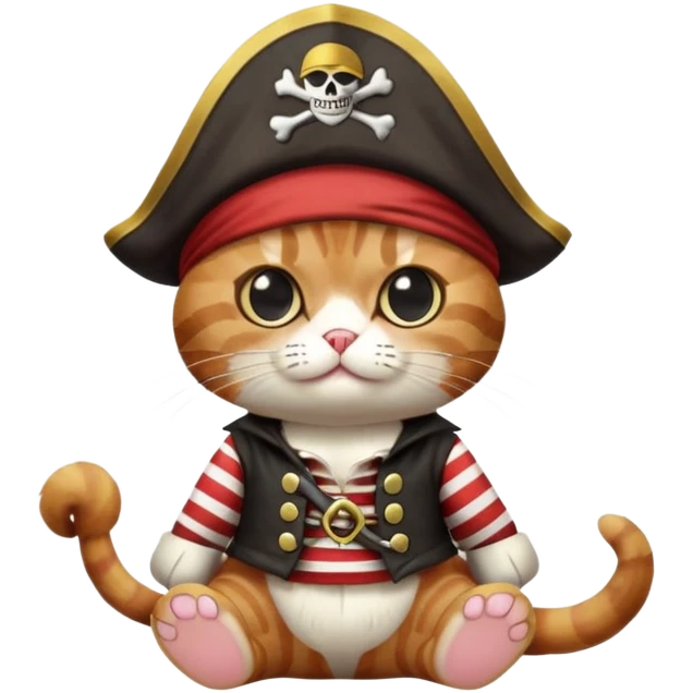 cat full body sitting dressed as a pirate with one eye patch emoji