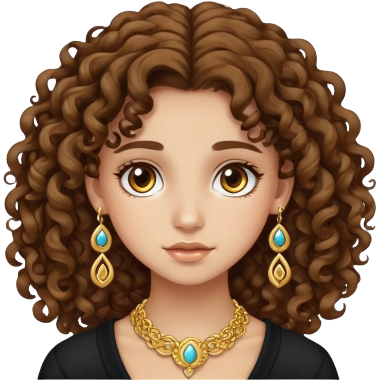 Teenage girl with curly brown hair, choni style with gold jewelry emoji