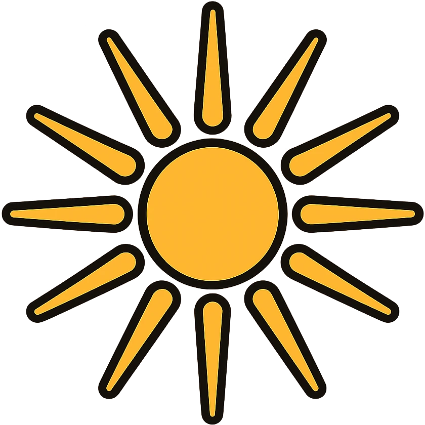Macedonian sun symbol with radiant golden rays, bold and iconic, clean vector style emoji