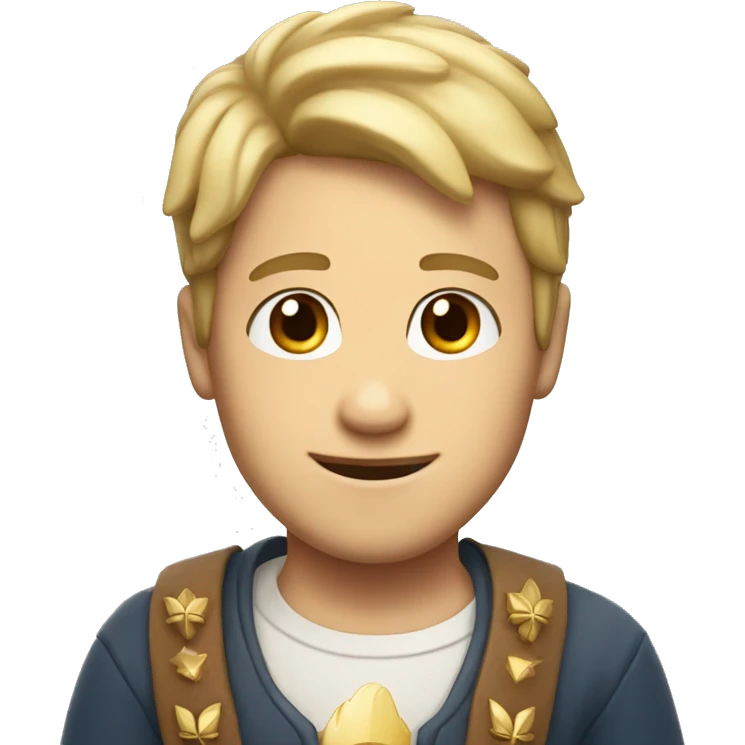 smiling boy with brown beard white patch of hair on the temples and a crown emoji