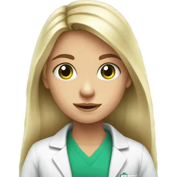 white young girl with long hair green eyes working in a pharmacy emoji
