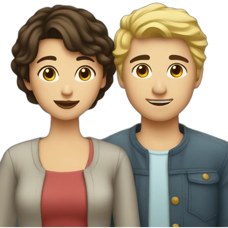dark brown haired man and short blond haired woman kissing emoji