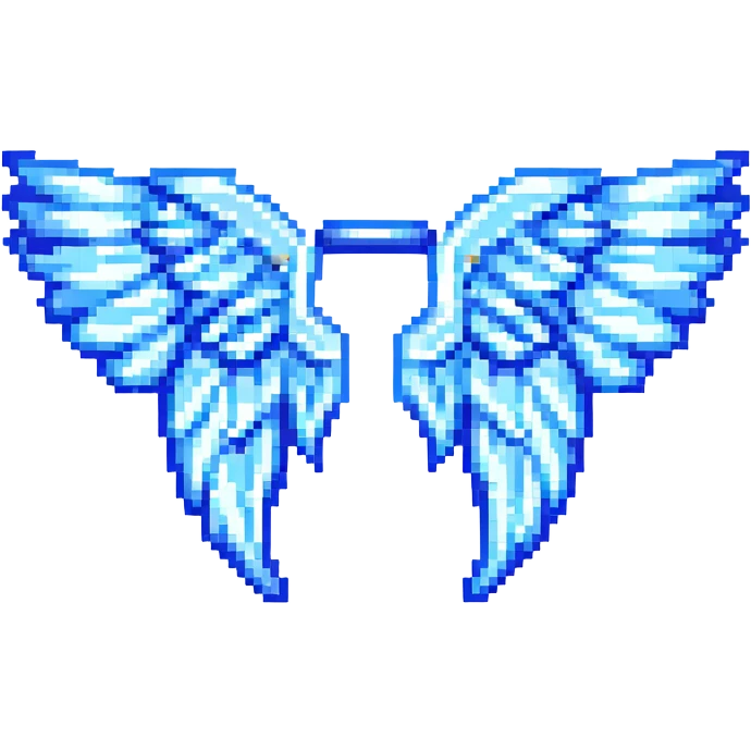 pixel art style angel wings, with a blue tint emoji