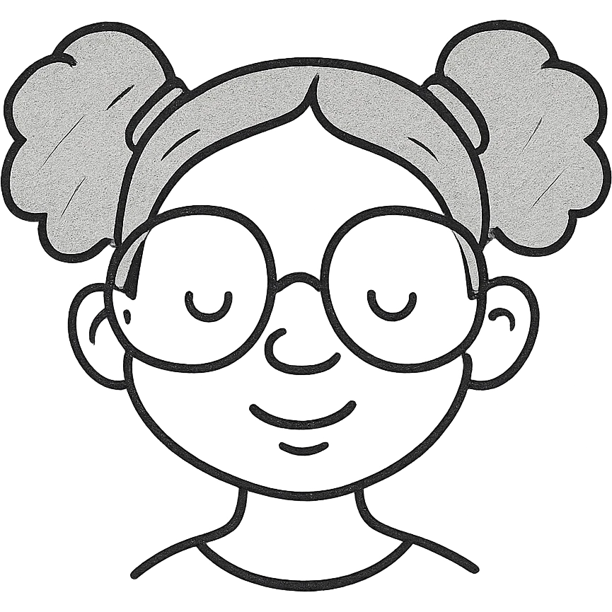 african american girl head with oversize glasses and gray hair in bunches, hand drawn outlined icon emoji