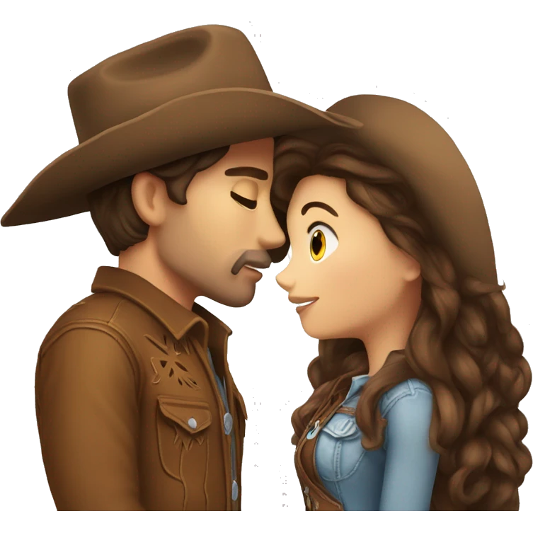 Cowboy with brown hair kissing cowgirl with brown hair emoji