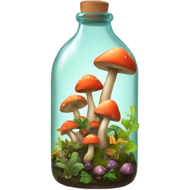 Bottle containing plants and colorfull mushrooms  emoji