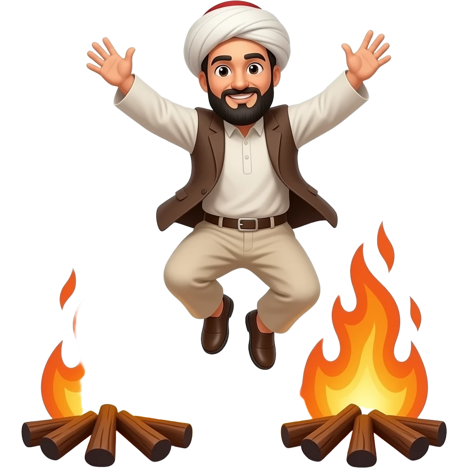 Persian Farsi man with no hat jumping over fire emoji