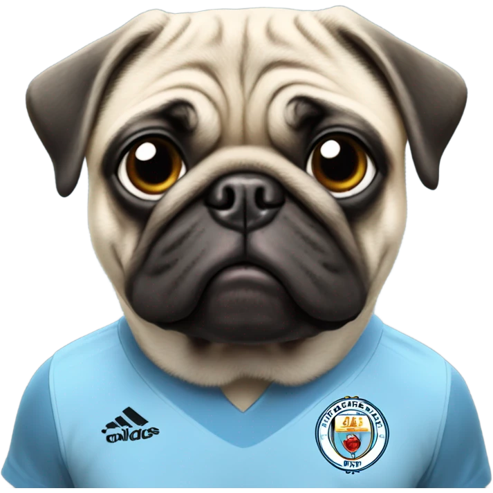 A pug wearing a Man City kit emoji