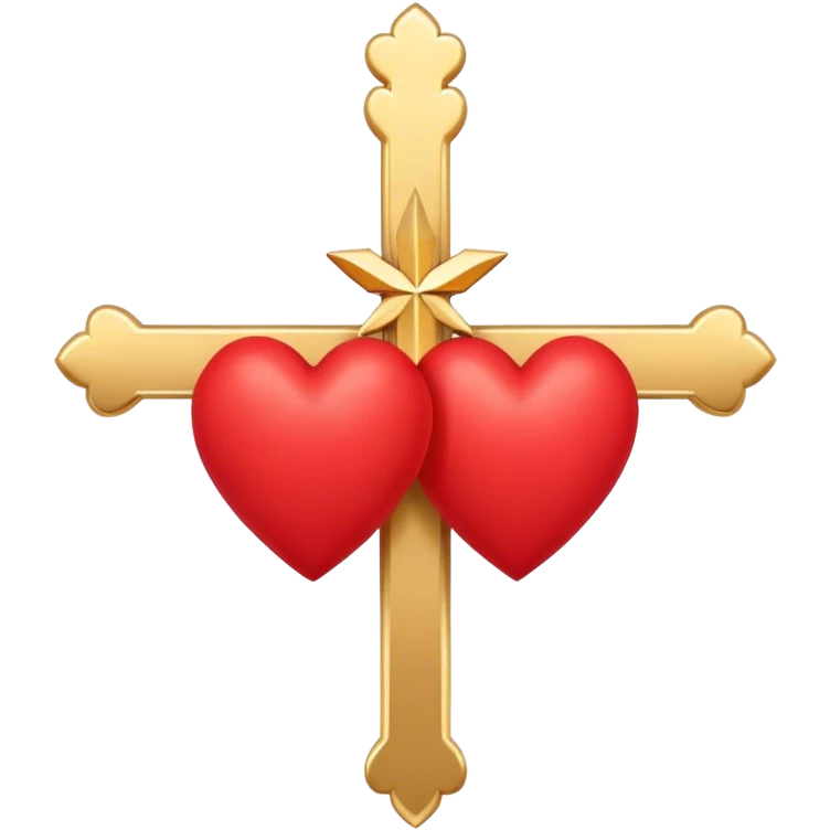 Two red  hearts connected by one simple gold cross  emoji