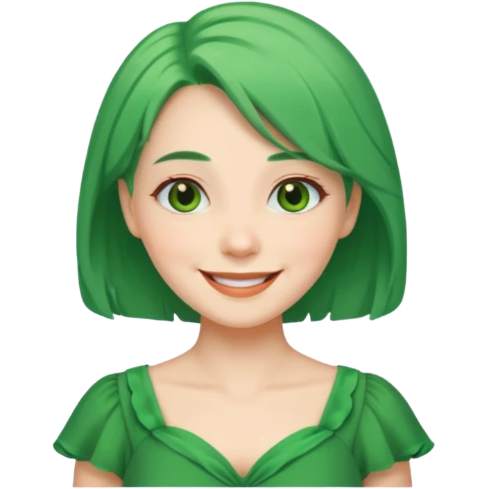 green dress old young lady, green hair. emoji