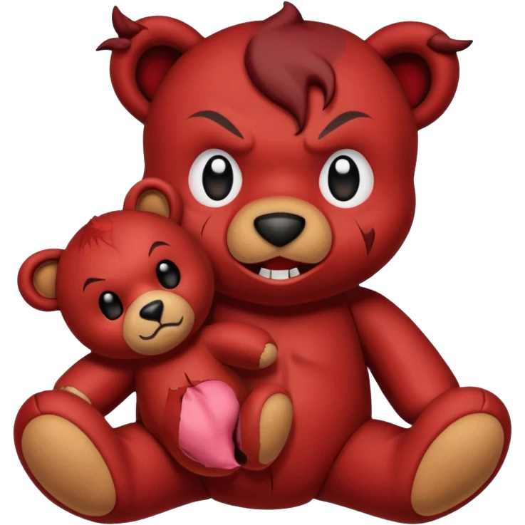 A devil tearing up a teddy bear emoji