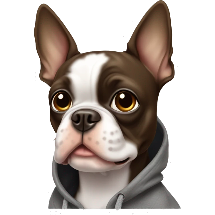 Brown Boston terrier ￼wearing a hoodie emoji