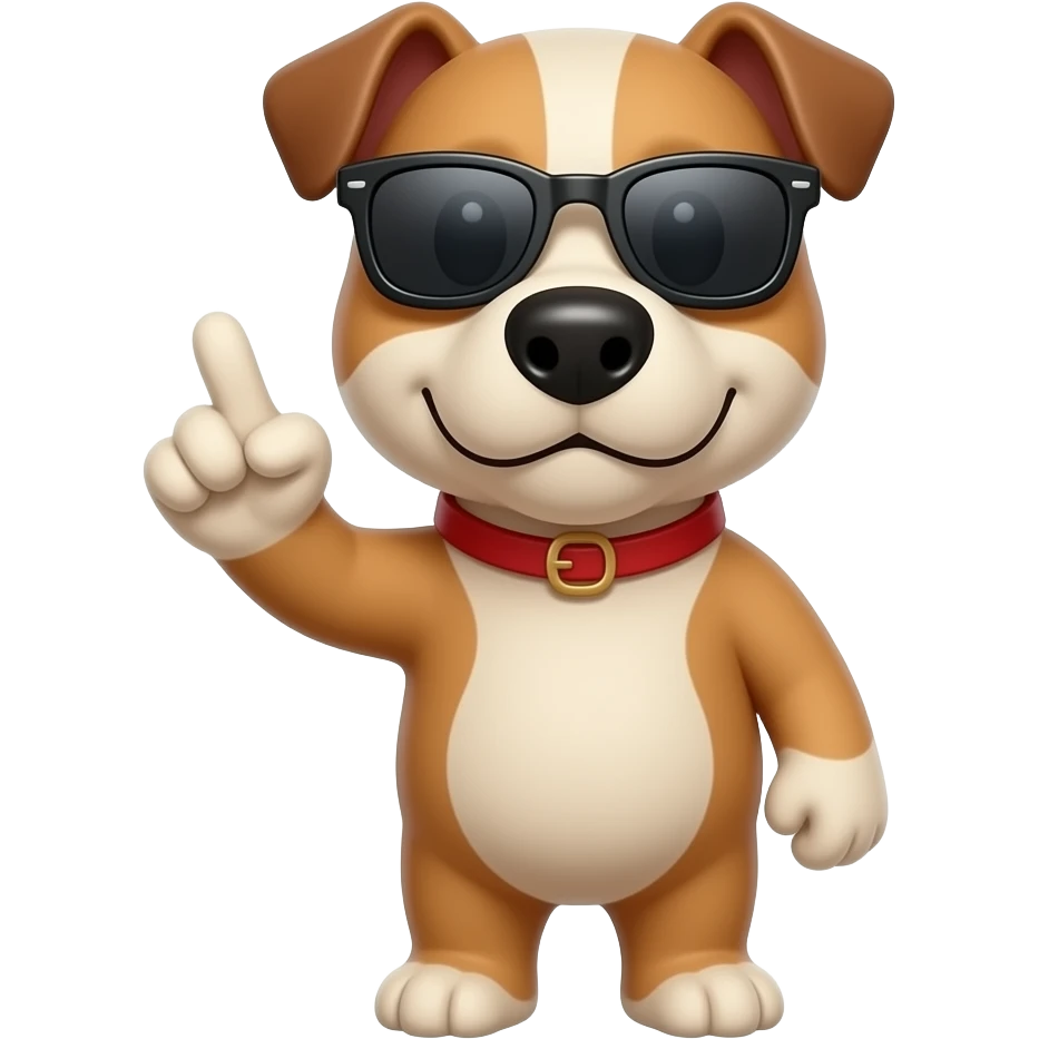 A dog w sunglasses sticking up the middle finger emoji