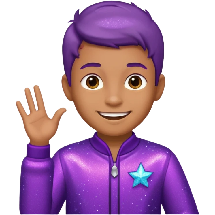 boy supervisor wearing glitter purple glittery clothes emoji