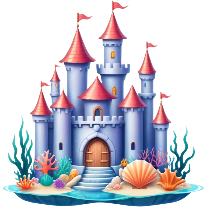 Ariel's underwater castle from The Little Mermaid white, colorful coral, seashell architecture, simple,  emoji