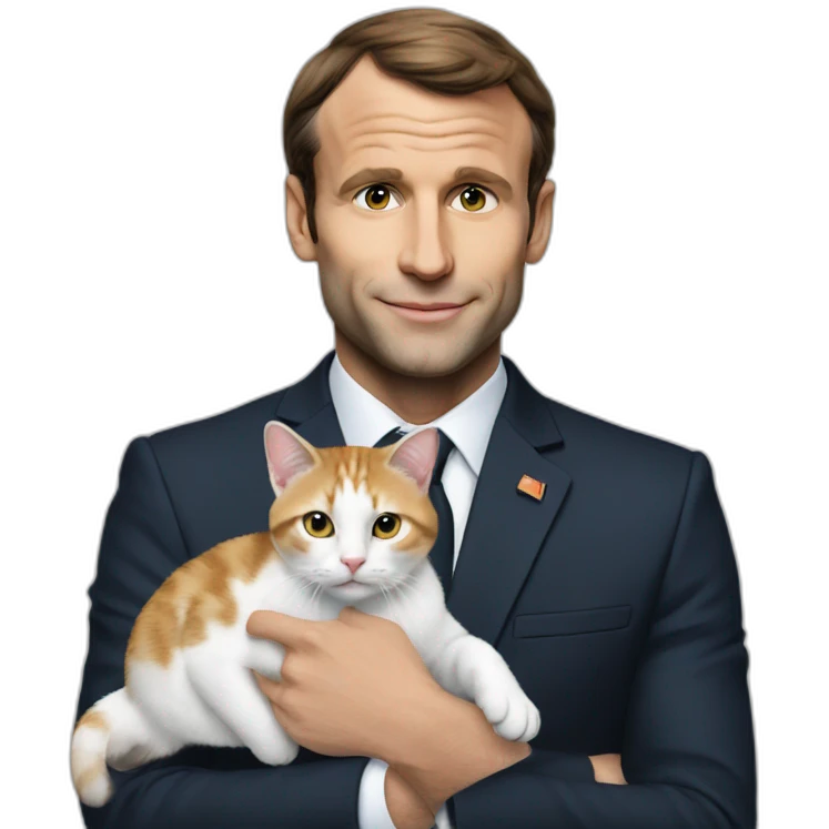 Macron holding a cat emoji