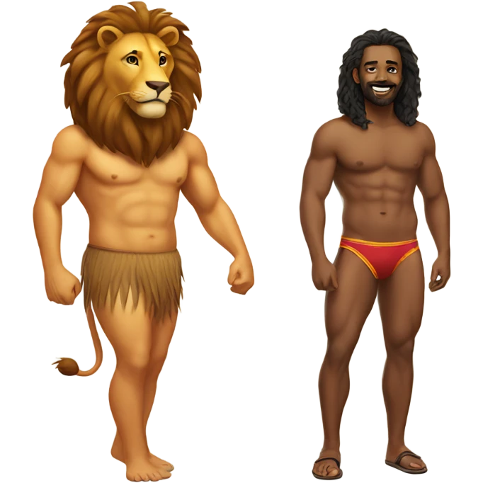 man in a bikini and a lion emoji