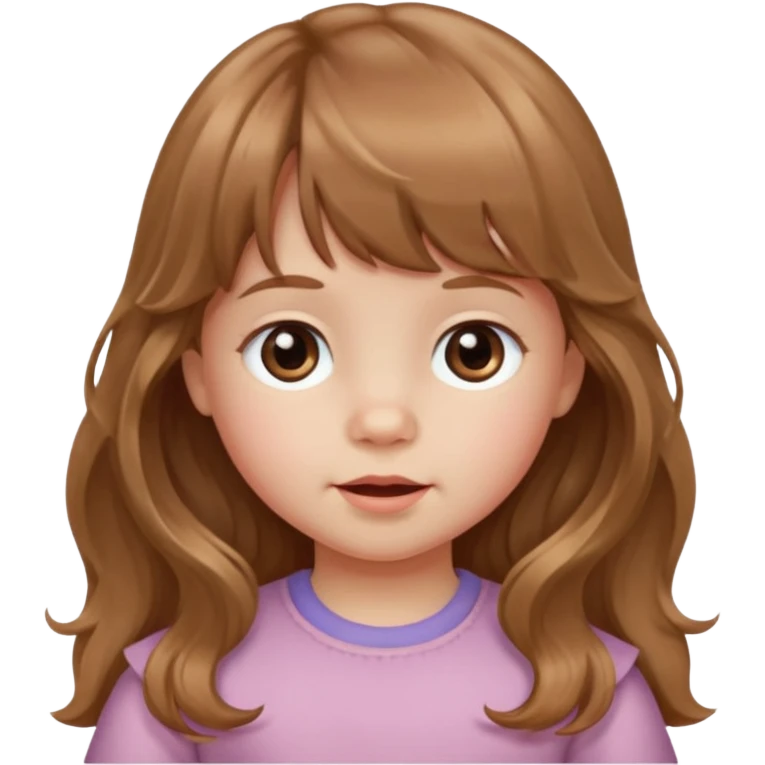 Please generate a portrait of a toddler with long, wavy, light brown hair and bangs.
 emoji