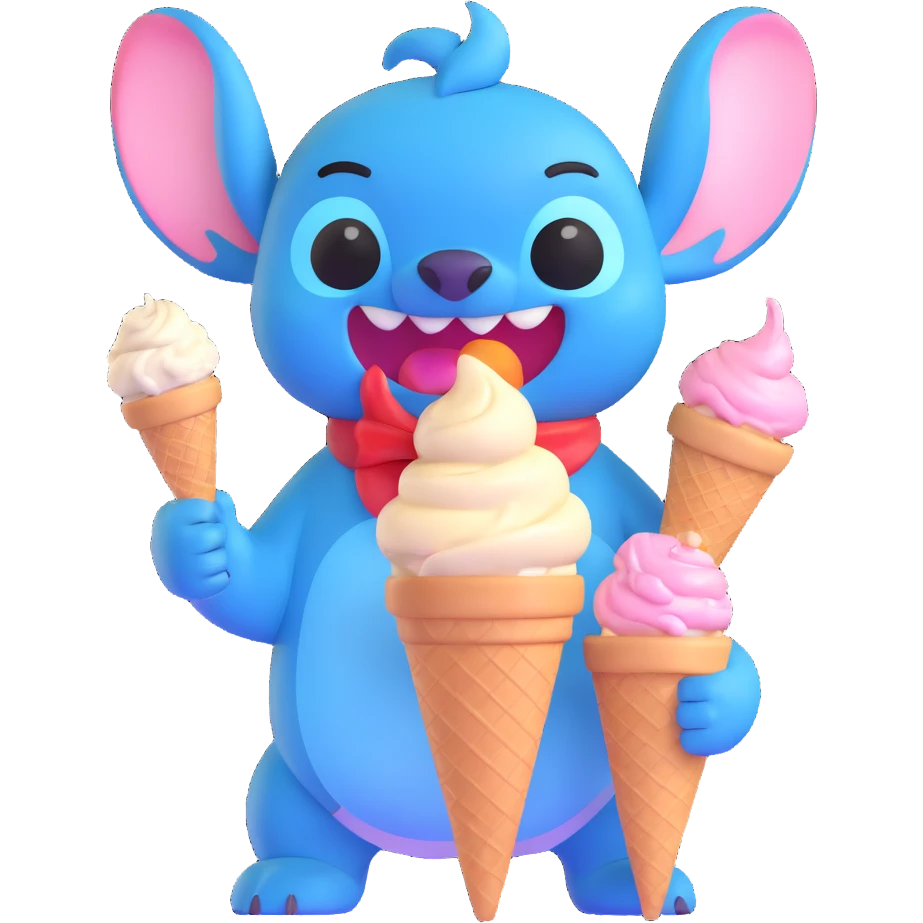 Stitch with two ice cream cones, smiling emoji