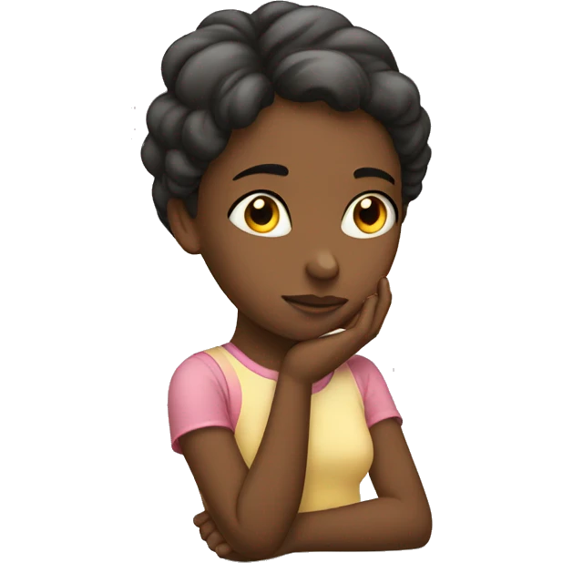 a girl thinking with a hand in her chin emoji
