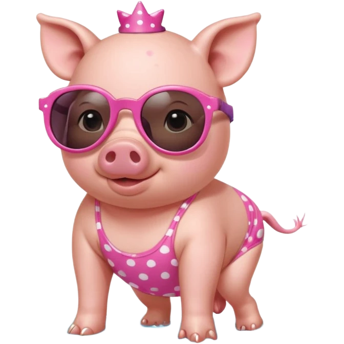 cute pig wearing cool star shaped sunglasses and polka dotbathing suit on all fours  emoji