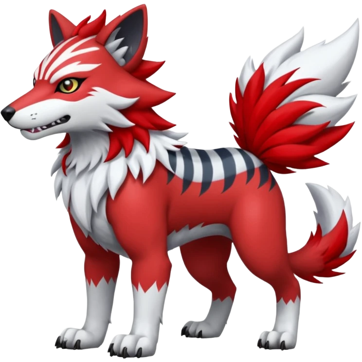 Red and white WereGarurumon-Mightyena-fusion with black markings emoji