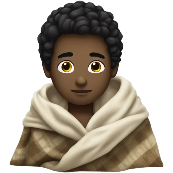 White boy black hair with a blanket on emoji