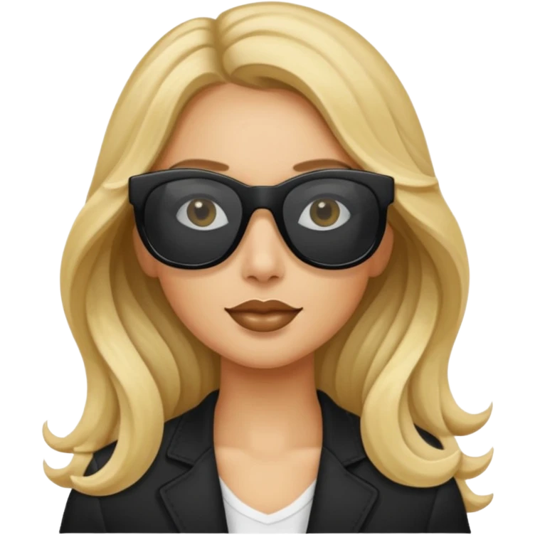 an olive tan woman with long, wavy blonde hair wearing skinny black rectangular sunglasses emoji