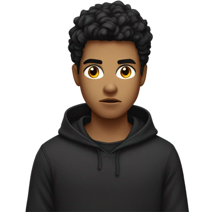 a young male with medium skin and curly black hair, wearing a black hoodie, angry expression emoji