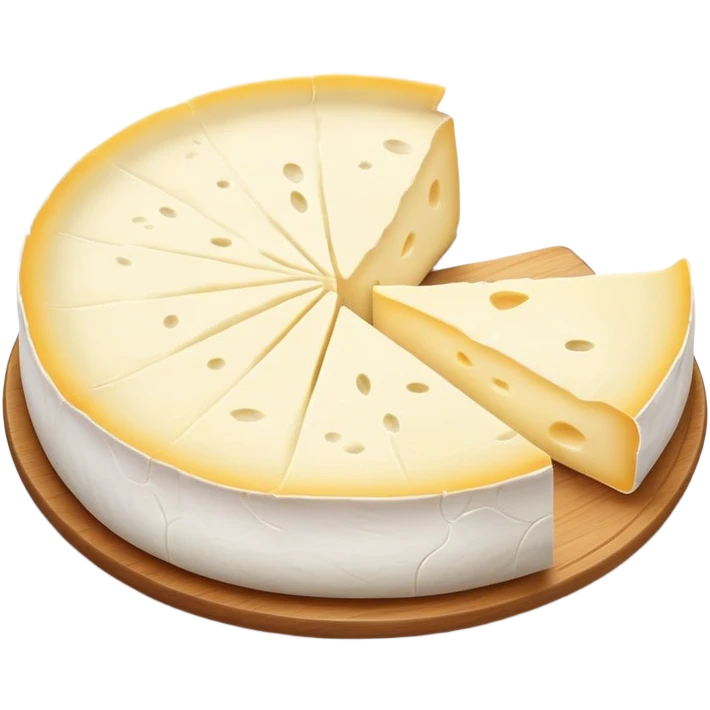 cinematic-realistic-brie-cheese-emoji,-featuring-soft-ripened-cheese-with-a-delicate white rind-rendered-with-lifelike-detail-and-inviting,-natural-lighting emoji