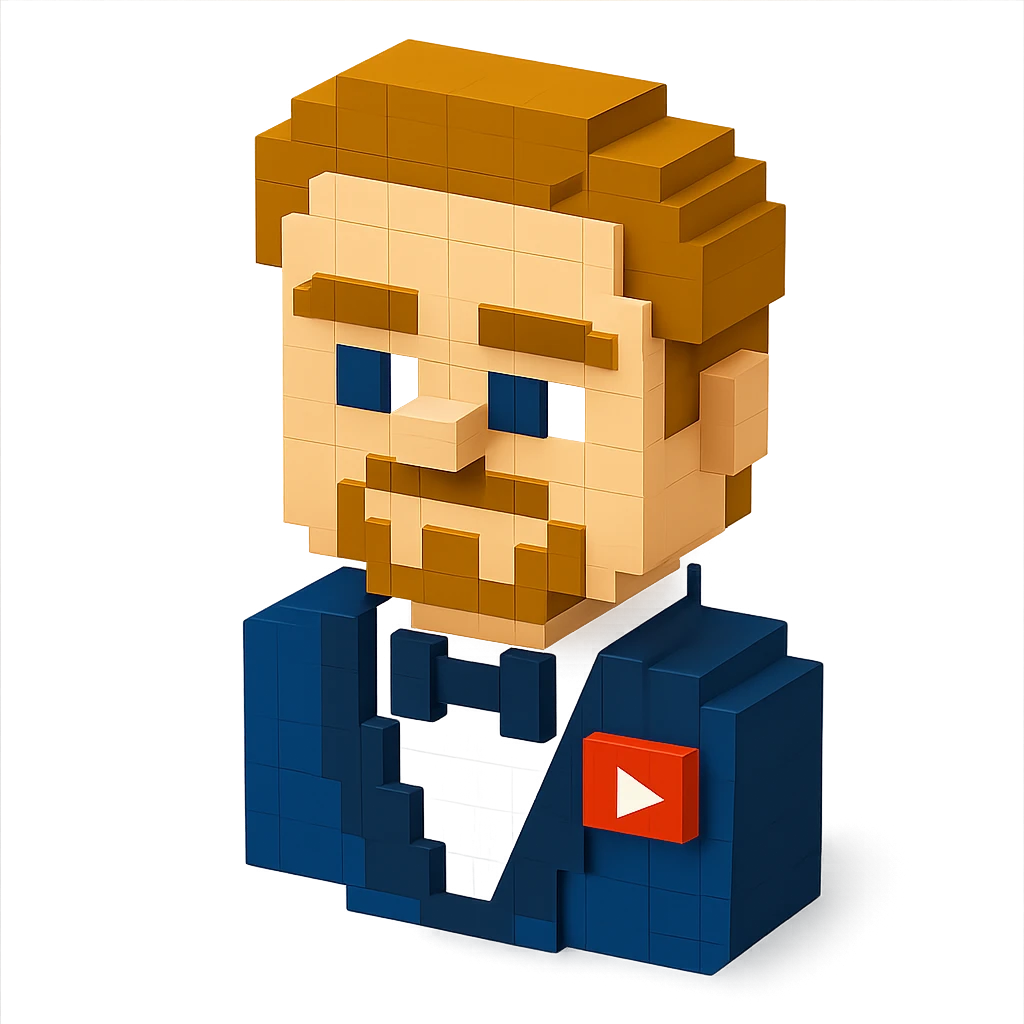 voxel style Leonardo DiCaprio with a YouTube play button pin on his suit, isometric view emoji