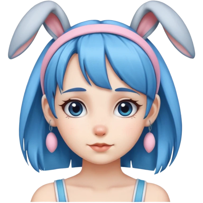 Girl (blue hair) wearing bunny ear headband emoji