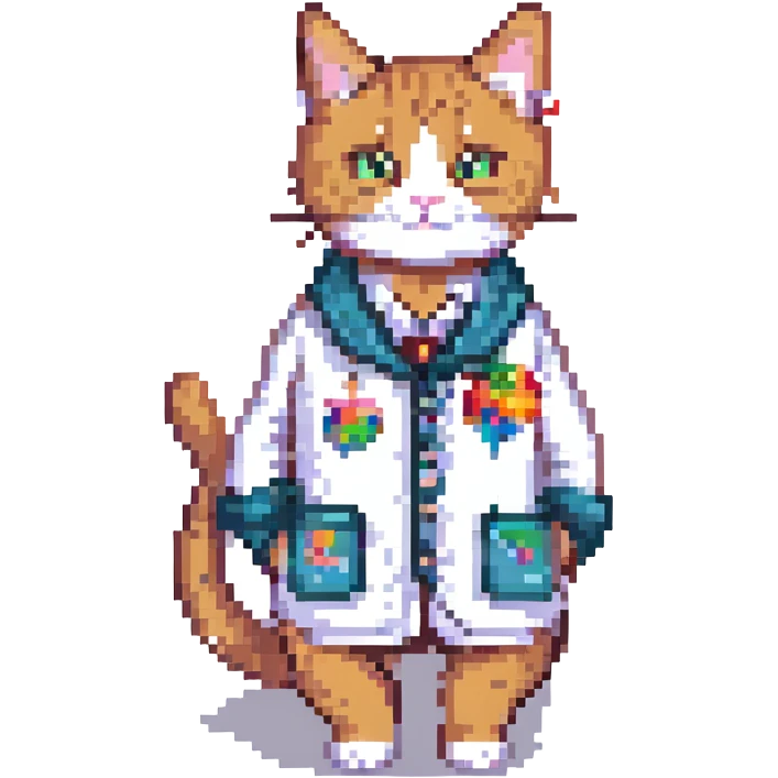 cat as a famous artist, pixel art style emoji