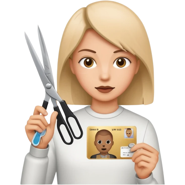 Scissors cutting an ID card in 2 parts.hyper realistic emoji