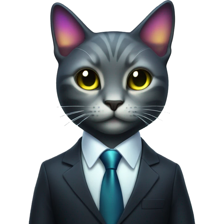 Cat wearing Dark iridescent business suit glowing emoji