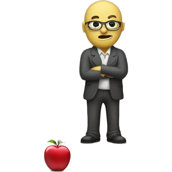 lazy drooling teacher in front of chalkboard, with ruler and apple emoji