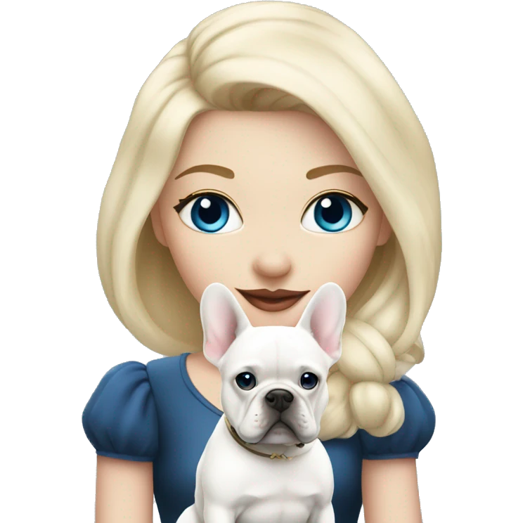 Princess blonde with blue eyes and white French bulldog  emoji