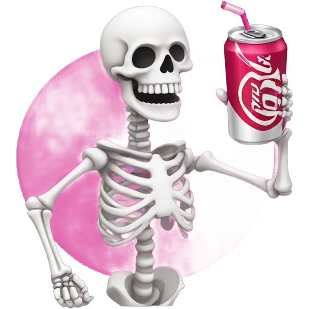 Skeleton drinking a pink Diet Coke emoji