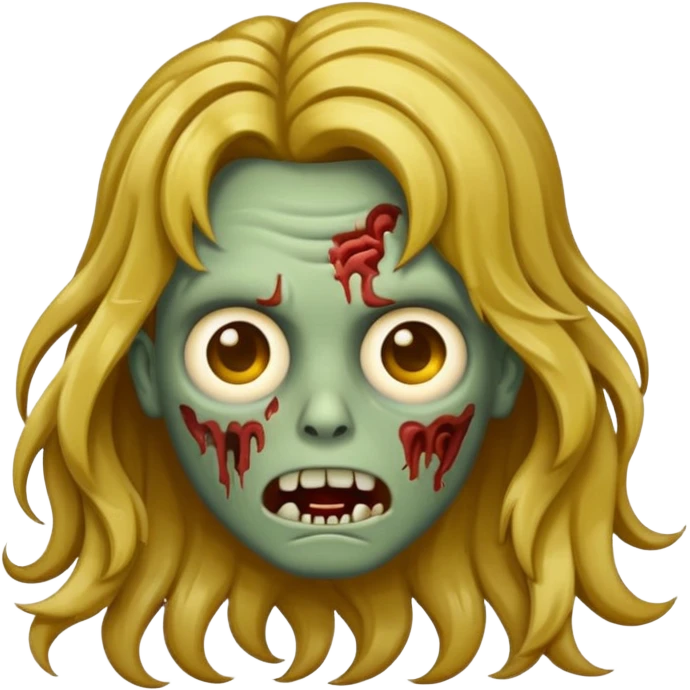 Make a zombie emoji with wavy hair castanho com golden streaks,e cabelo longo emoji