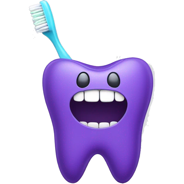A purple tooth holding a toothbrush emoji