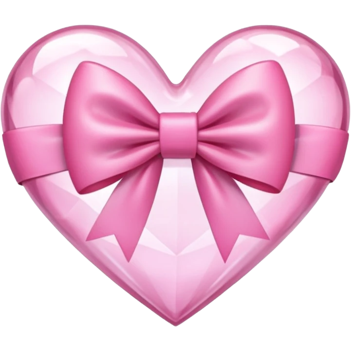 crystal clear heart with a pink bow and heart pattern on the bow emoji