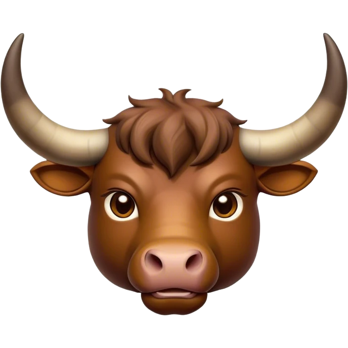 Cinematic Noble Domestic Ox Portrait Emoji, Poised and stalwart, with a massive, muscular build and a thick, smooth hide in deep earthy tones, prominent, curved horns, and steady, soulful eyes, Simplified yet sharp and sophisticated features, highly detailed, glowing with a warm, dignified glow, high shine, intelligent and dependable, stylized with an air of timeless strength, focused and attentive, soft glowing outline, capturing the essence of a watchful and confident ox that feels as though it could plod out of the screen with effortless authority! emoji