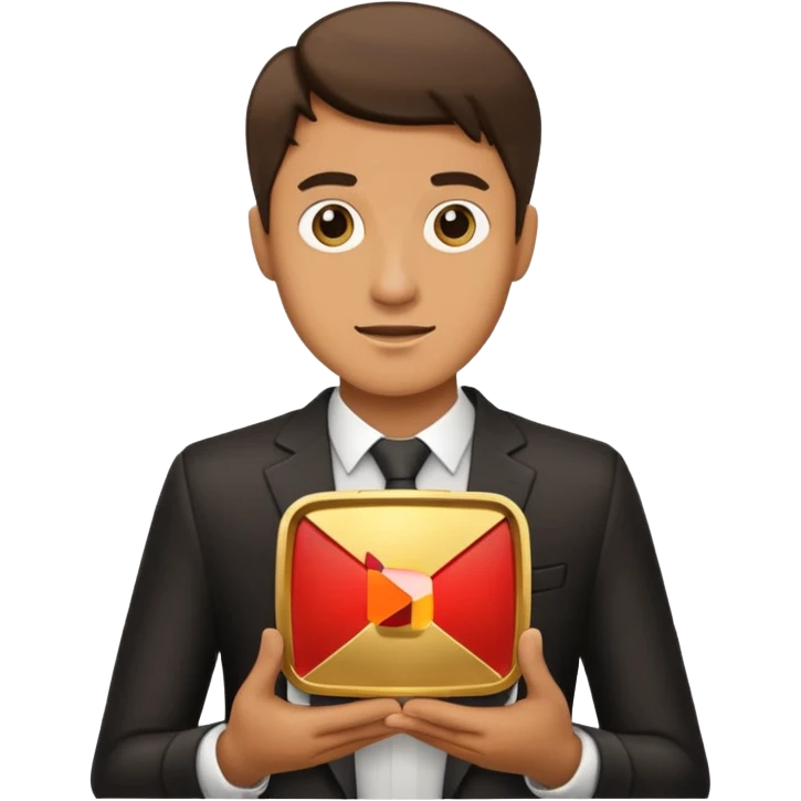 a man holding youtube golden play button emoji