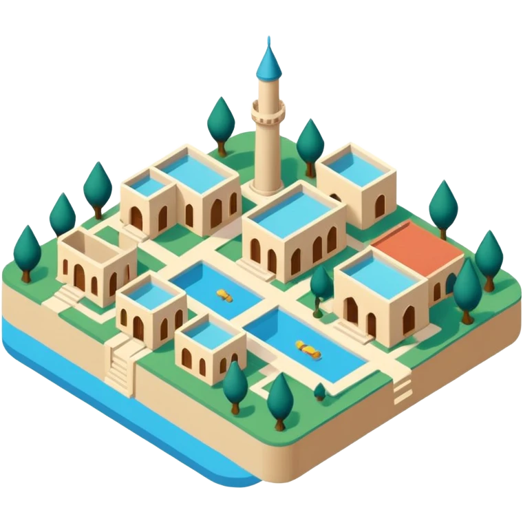 little city and many, small, ordinary, simple, home, Iranian-style, 1980, isometric emoji